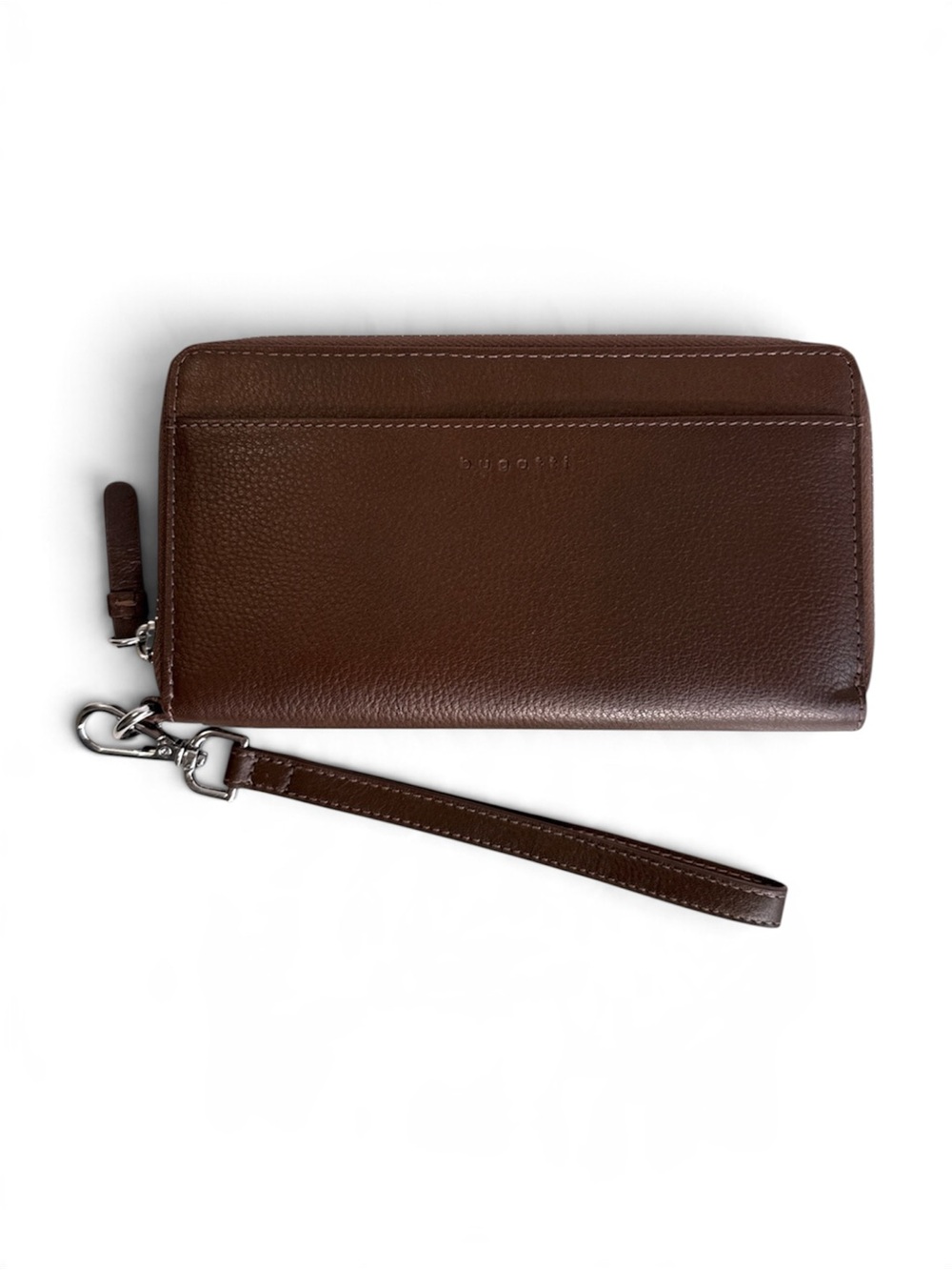 Bugatti Brown Leather Zip Around Wallet Wristlet 12 Card Slots Coin Pouch